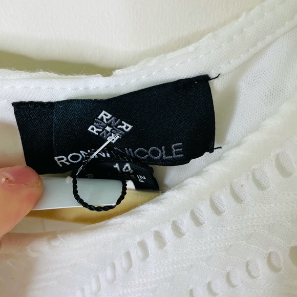 Ronni Nicole White Bias Lace Dress 14 B2 - Picture 6 of 9